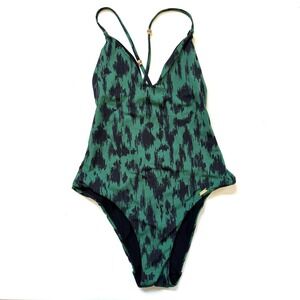 Banana Moon Lightweight Reversible(?) Green Black One Piece Swimsuit Sz 4